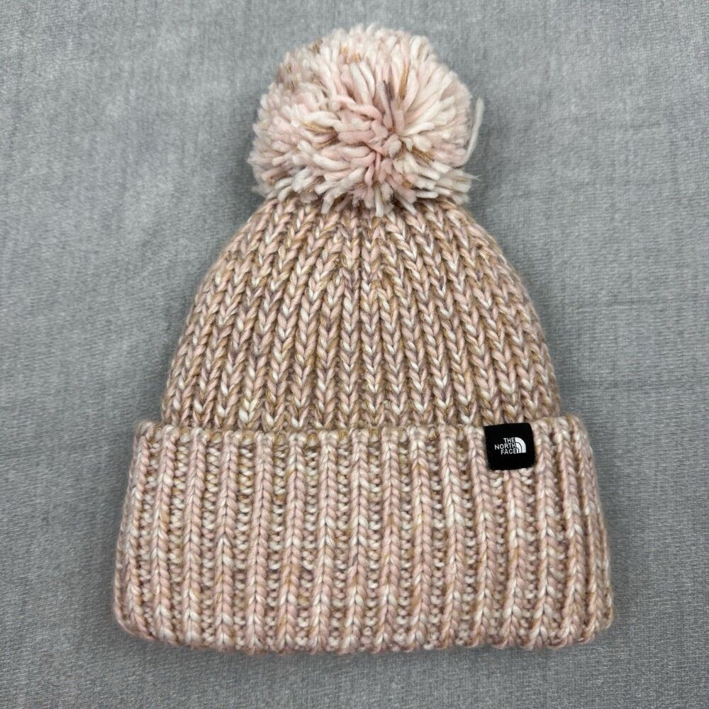 The North Face Beanie Pink Cream Knit Cuff Pom Cozy Chunky One Size Kids Infants